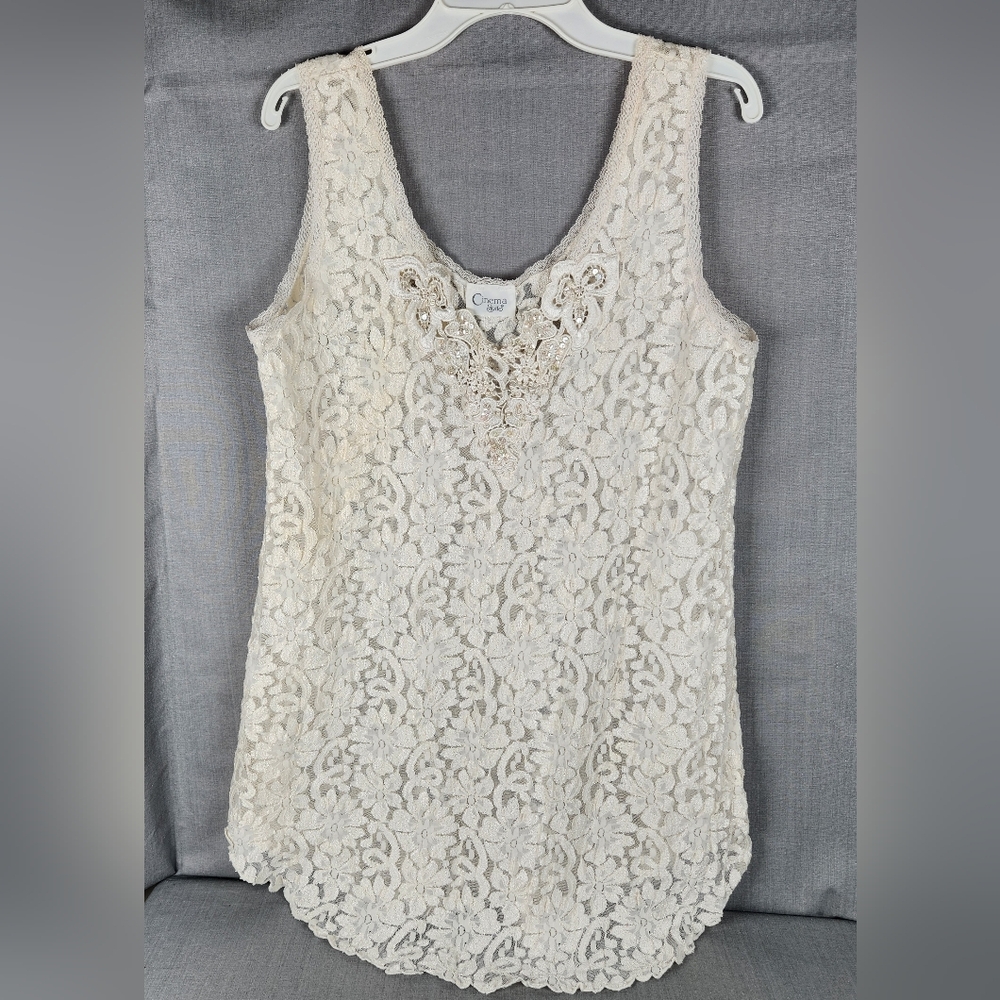 Cinena Etoile Womens Lace Sheer Nightgown Sequins Beads Sleeveless Est Size S